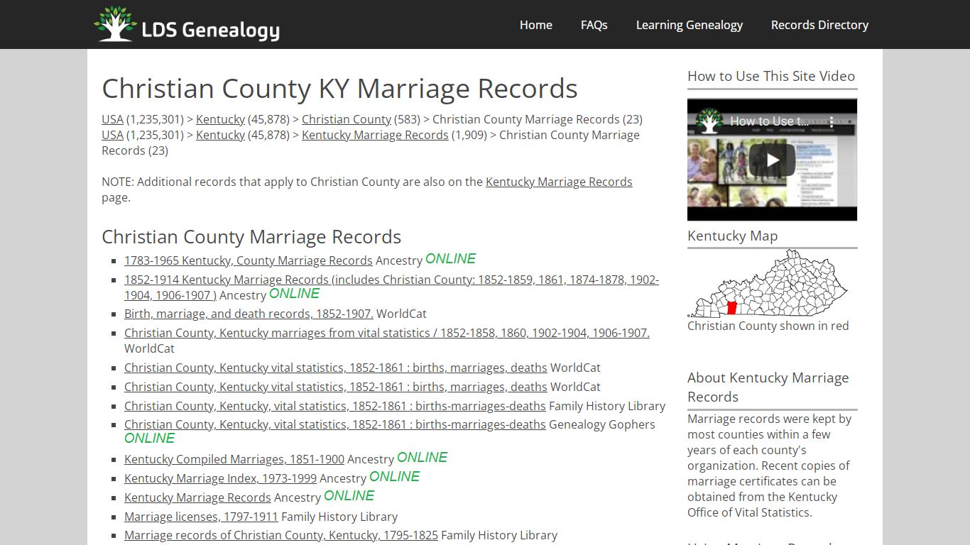 Christian County KY Marriage Records - LDS Genealogy